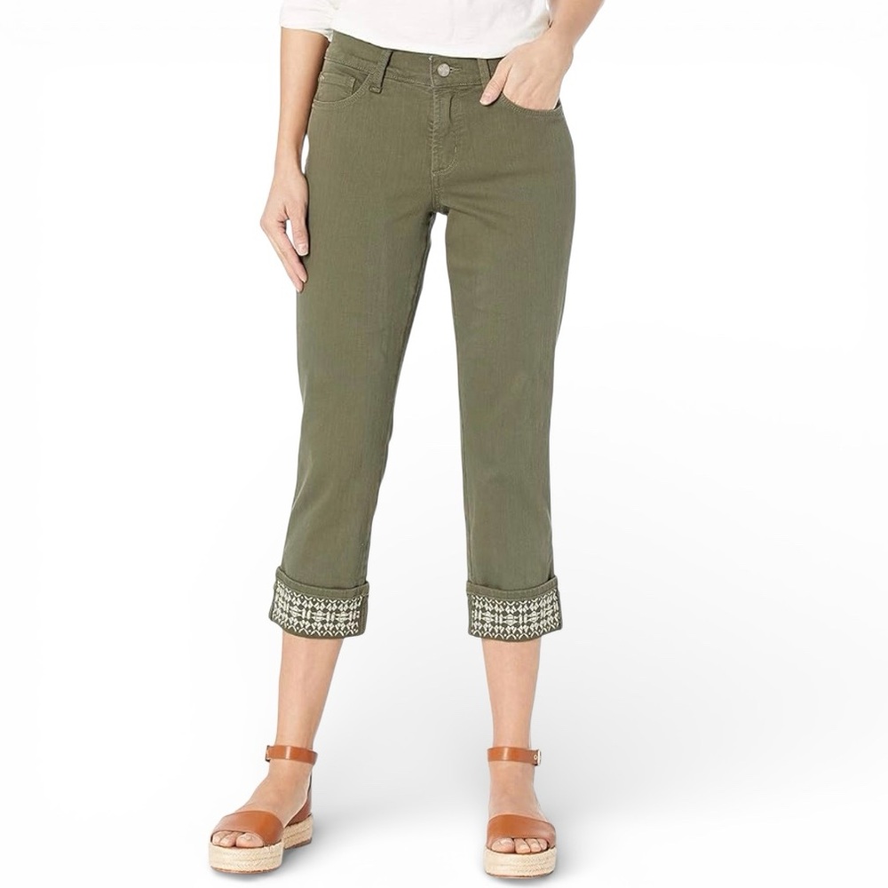 NYDJ Women’s Dayla Embroidered Wide Cuff Capri Jean Lift Tuck Size 10